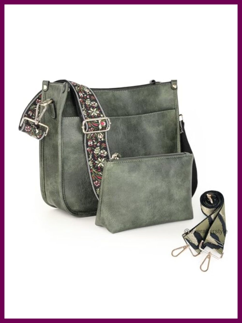 Vegan Leather Crossbody Hobo Bag with 2 Wide Guitar Straps